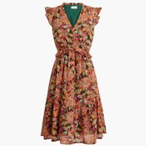 EUC J. Crew Red Floral Cap Sleeve Ruffle V-Neck Pocketed Mini Dress